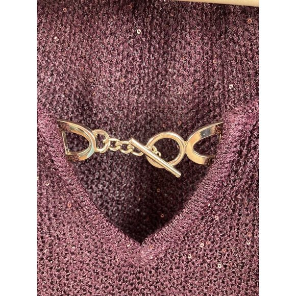 *New INC International Concepts Open Knit Sequin Sweater Womens Size XS Burgundy - Picture 7 of 9